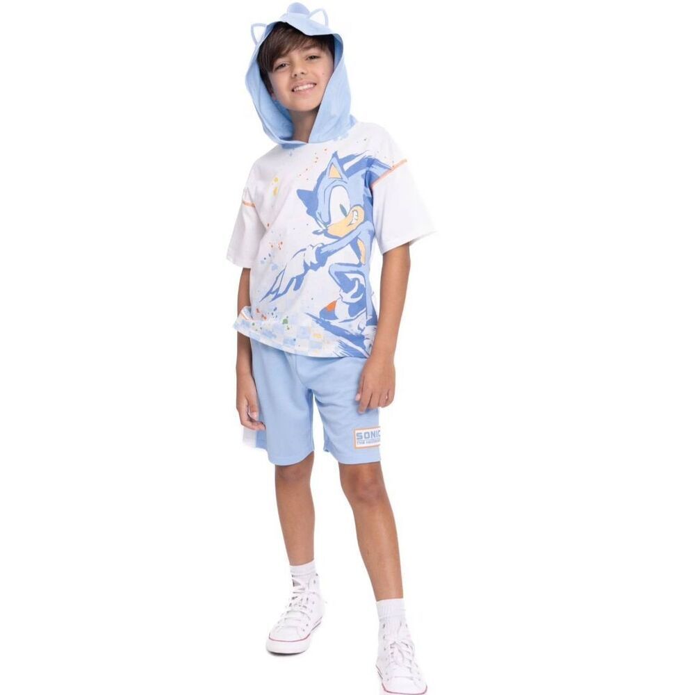 Sonic the Hedgehog Boys Hooded Cosplay Tee and Shorts, 2 Piece Outfit Set, Size